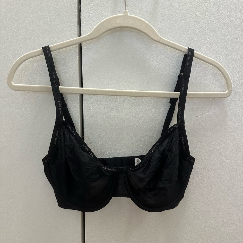 Calvin Klein Black Sheer Unlined Underwire Bra Size 32DD